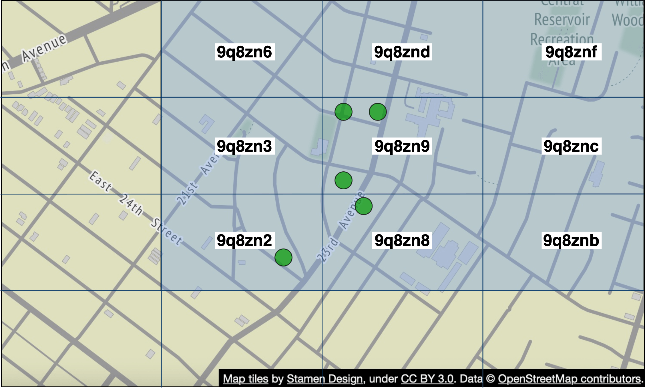 Figure 14 Nine geohash grids (map source: (7))