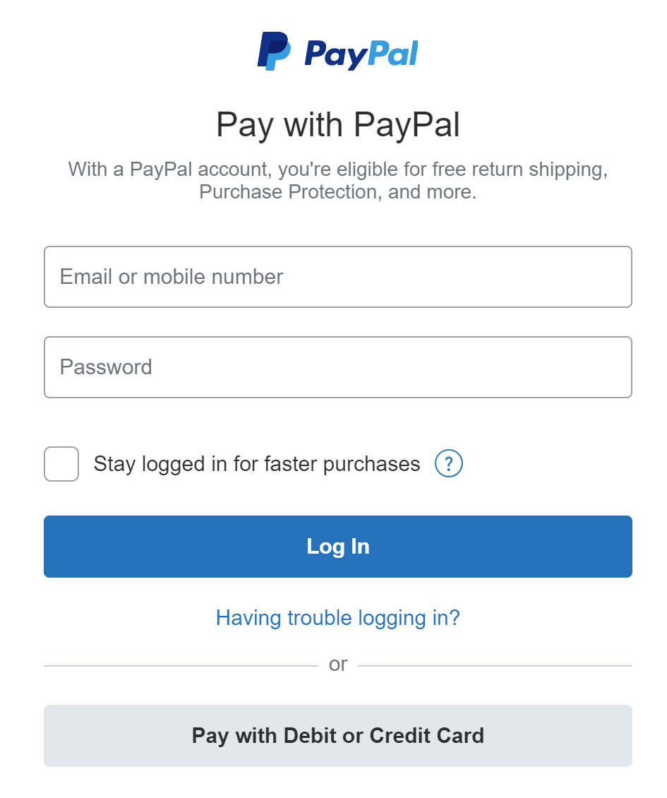 Figure 3 Hosted pay with PayPal page