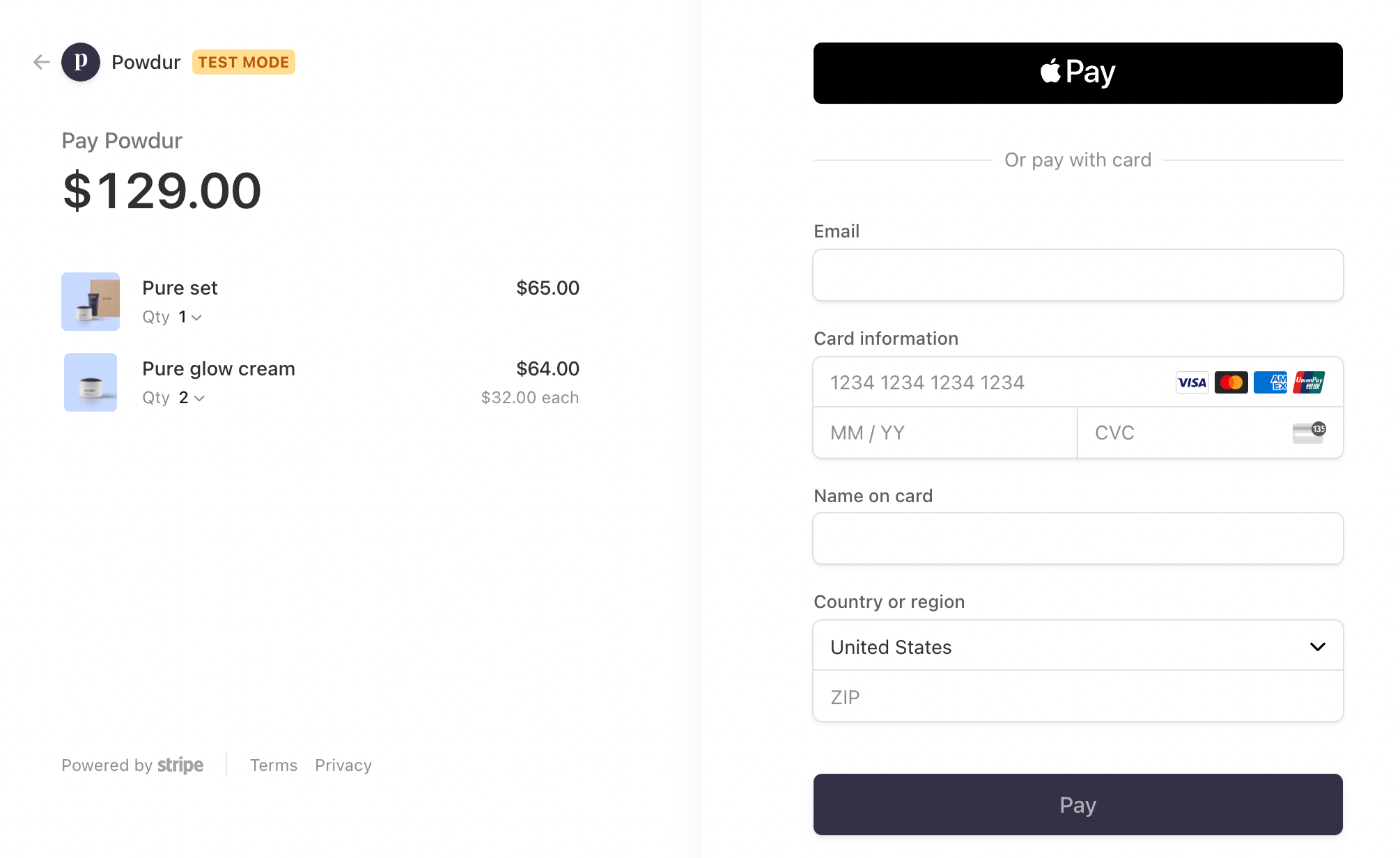 Figure 5 Hosted payment page by Stripe