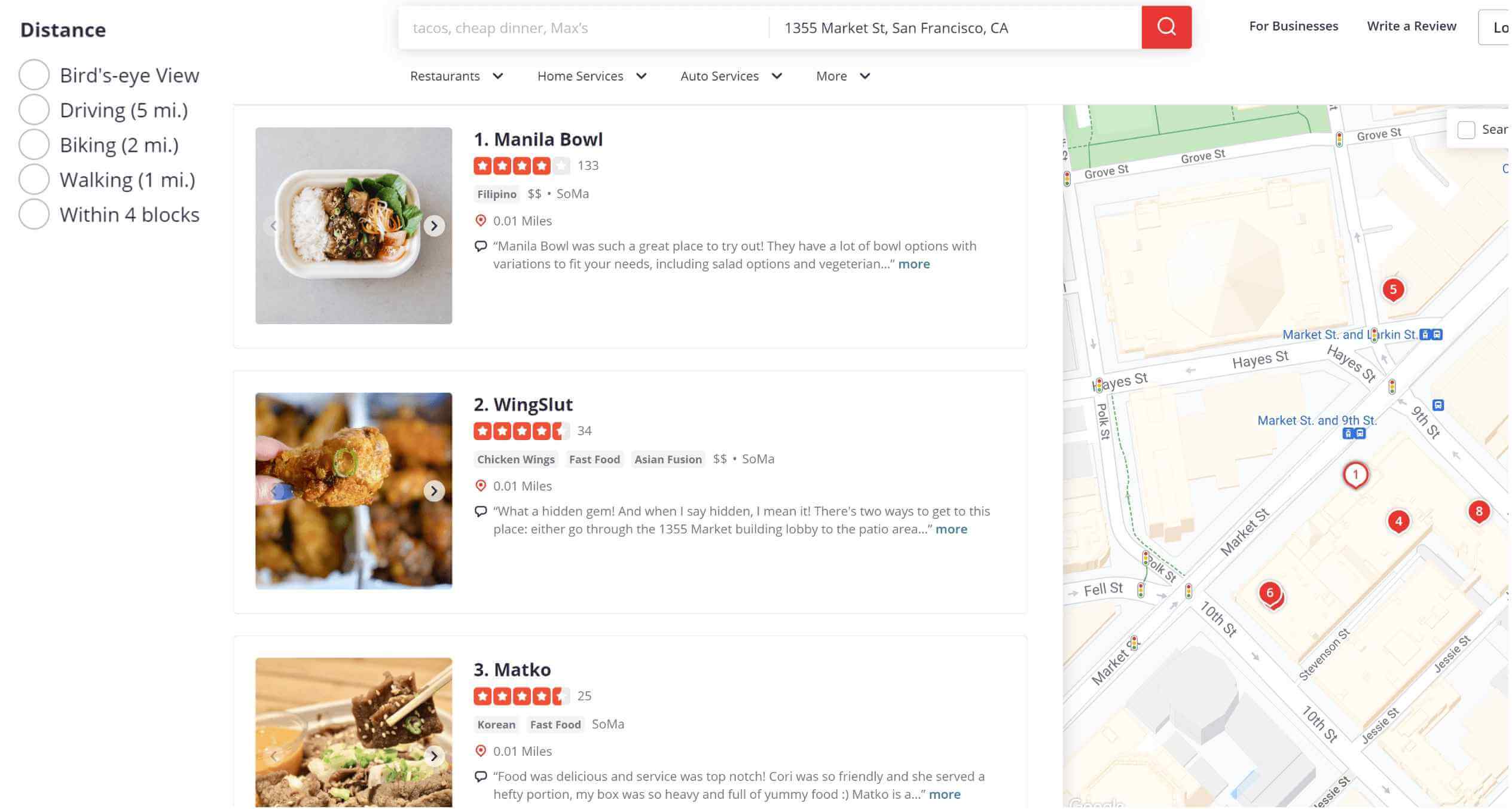 Figure 1 Nearby search on Yelp (Source: (1))